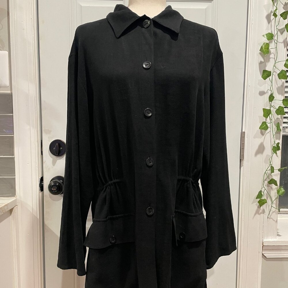 Emanuel Ungaro Black Drawstring Waist Button Up Jacket Dress